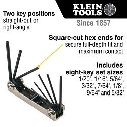 KLEIN 70581 FOLDING HEX KEY SET 8-KEY SAE SIZES