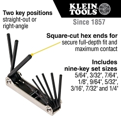 KLEIN 70591 FOLDING HEX KEY SET 9-KEY SAE SIZES