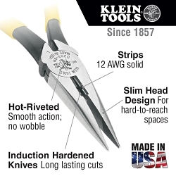 KLEIN J203-8N PLIERS NEEDLE NOSE SIDE-CUTTERS