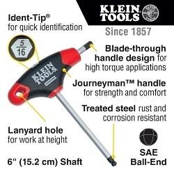 KLEIN JTH610EB HEX KEY SET SAE BALL-END T-HANDL
